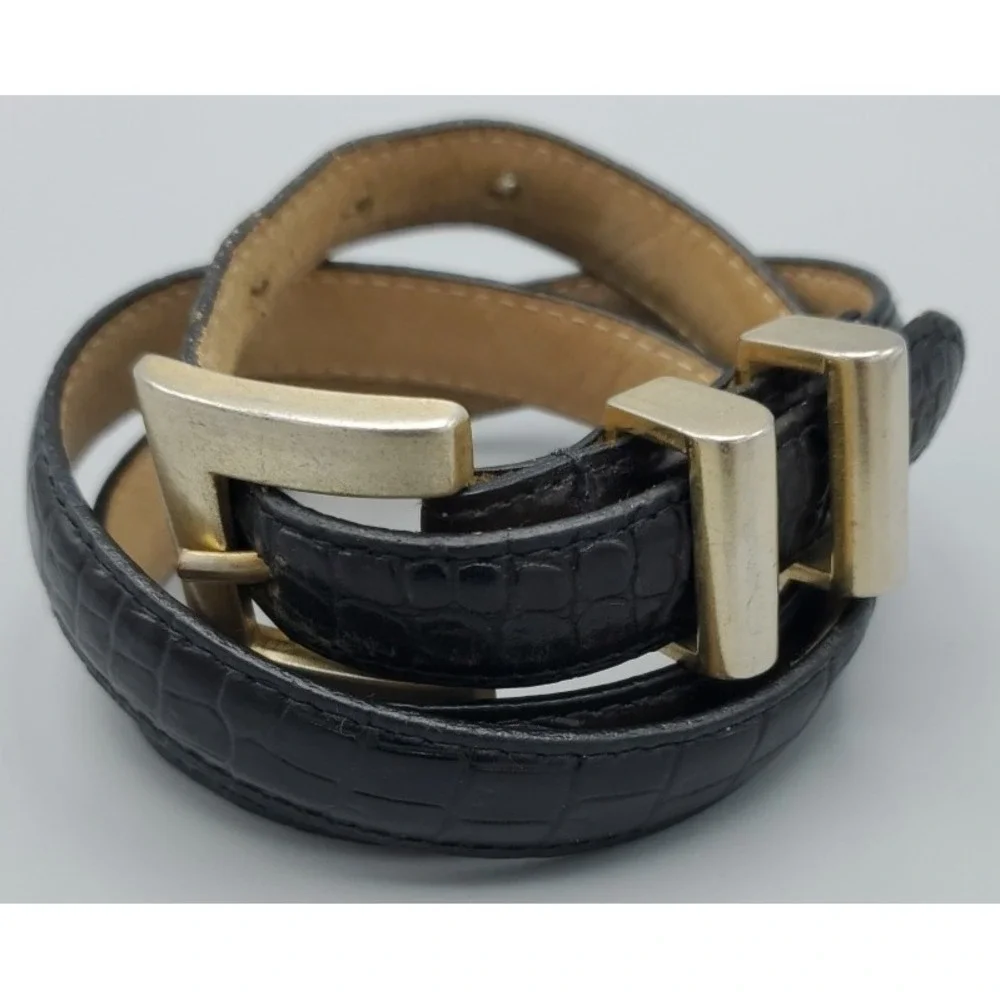 Kenneth Cole New York Calfskin Leather Croc Embossed Belt Gold Buckle Ladies Lrg
